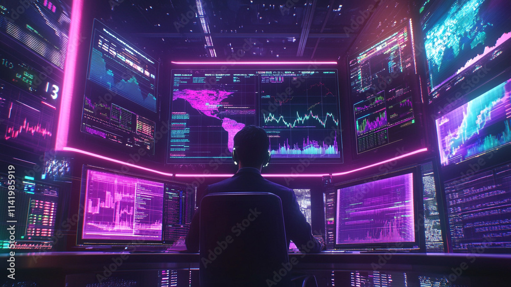 Cybersecurity Analyst in Neon-Lit Command Center Cybersecurity Analyst in Neon-Lit Command Center