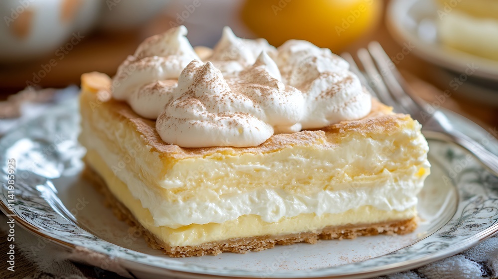 Creamy Lemon Layer Cake: A Delicious Dessert Close-Up. AI Generated Creamy Lemon Layer Cake: A Delicious Dessert Close-Up. AI Generated