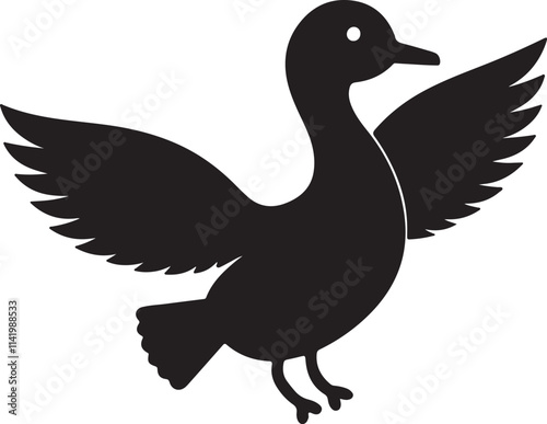 Black wild duck or goose, an animal bird, isolated on white background
