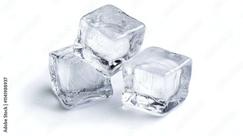 Clear ice cubes arranged in a group for use in beverages or cocktails during warm weather or special occasions Clear ice cubes arranged in a group for use in beverages or cocktails during warm weather or special occasions