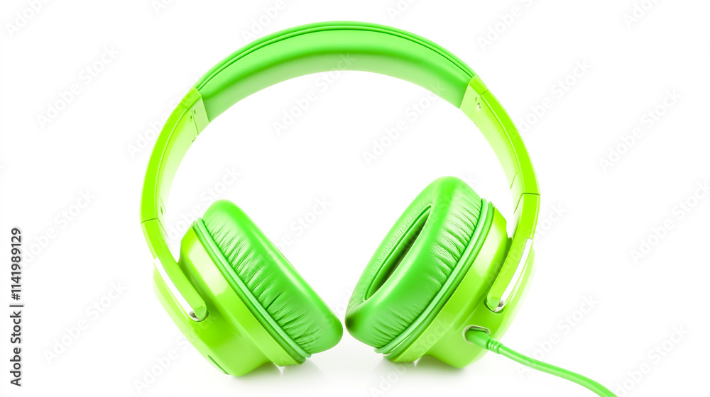 A pair of green headphones isolated on a white background, featuring a sleek design and modern style A pair of green headphones isolated on a white background, featuring a sleek design and modern style