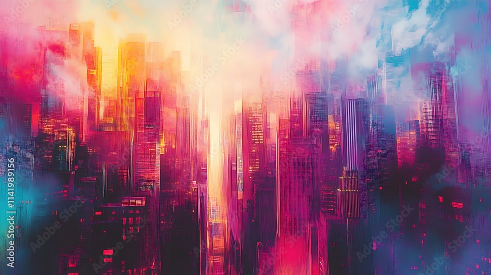 Vibrant colorful abstract city digital painting fantasy-inspired style. AI Generated Vibrant colorful abstract city digital painting fantasy-inspired style. AI Generated