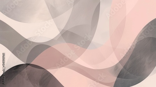 Abstract design featuring fluid shapes in soft neutral tones with a blend of curves and layers