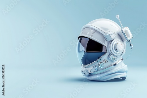 A sleek, futuristic astronaut helmet resting on a smooth surface, designed for space exploration. photo