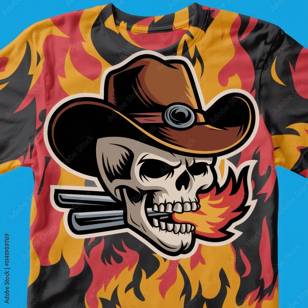 Flaming Skull Cowboy Hat T Shirt Design Flaming Skull Cowboy Hat T Shirt Design