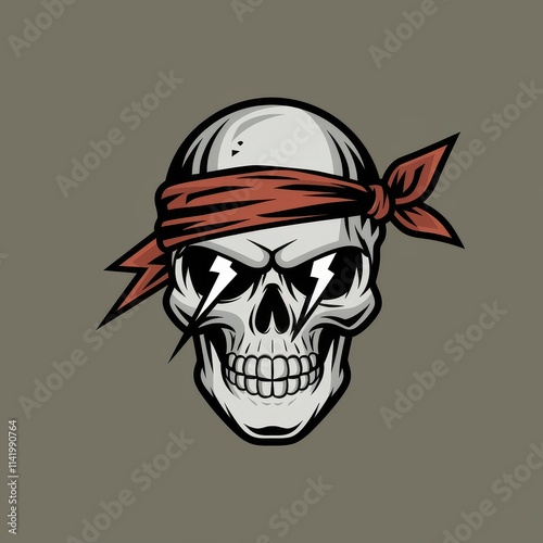 Skull Wearing Bandana with Lightning Bolt Eyes photo