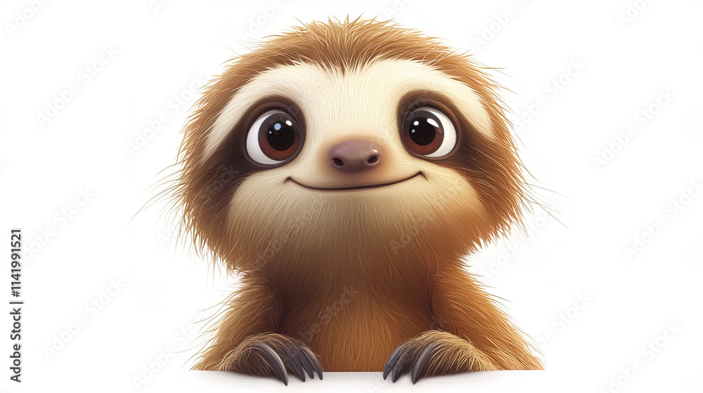 Cute sloth with big eyes and friendly expression on white background Cute sloth with big eyes and friendly expression on white background