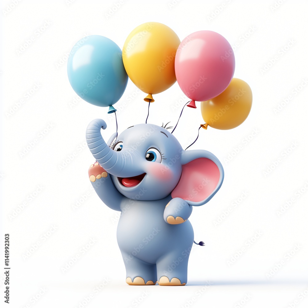 Cute Elephant with Balloons Joyful Celebration Cute Elephant with Balloons Joyful Celebration