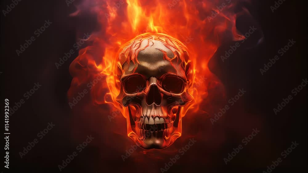 Flames and skulls are on display in a dark room