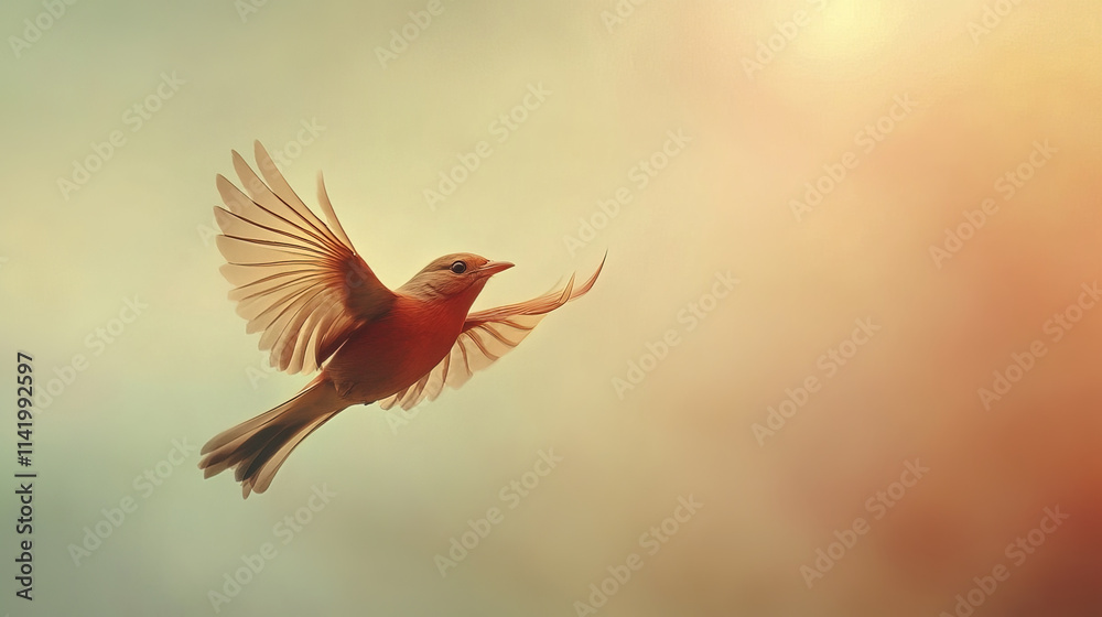 Fototapeta premium bird in flight with outstretched wings against blurred background