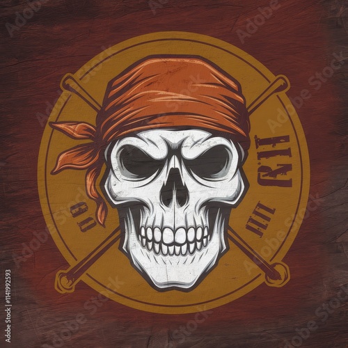 Skull Wearing Bandana Crossed Sticks Design photo