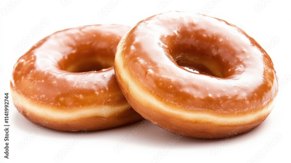Freshly Glazed Donuts Arranged Neatly on a White Surface Perfect for Bakery Promotions and Sweet Treat Advertisements Freshly Glazed Donuts Arranged Neatly on a White Surface Perfect for Bakery Promotions and Sweet Treat Advertisements