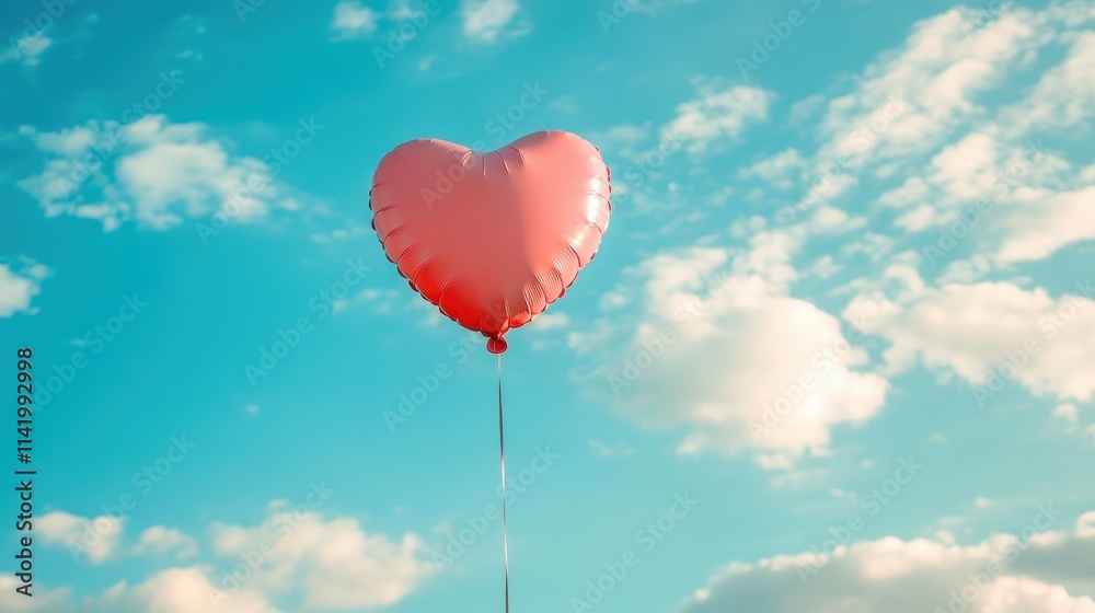 Heart Balloon flying on the sky over the cloud,Red helium balloon,Glossy heart with reflection foil balloon,anniversary wedding,Valentine day,Love symbol,holiday card,copy space. Heart Balloon flying on the sky over the cloud,Red helium balloon,Glossy heart with reflection foil balloon,anniversary wedding,Valentine day,Love symbol,holiday card,copy space.