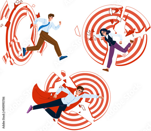 discipline goal breaking target vector. persistence strategy, planning resilience, determination ambition discipline goal breaking target character. people flat cartoon illustration