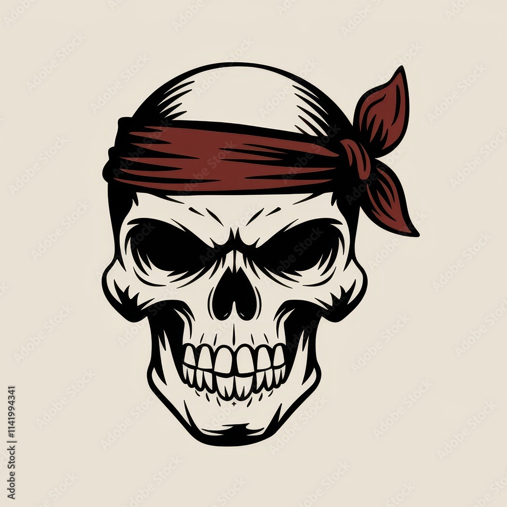 A fierce skull wearing a red bandana A fierce skull wearing a red bandana