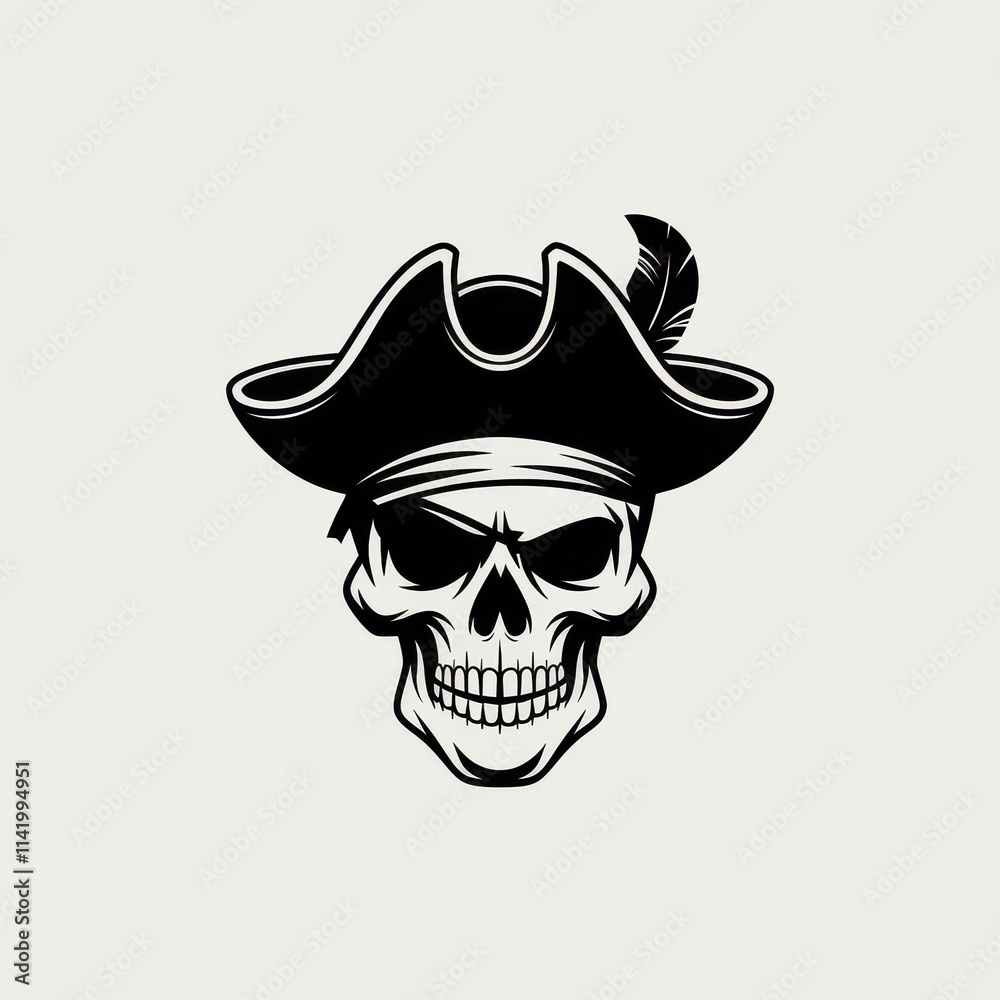Pirate Skull Wearing Tricorne Hat With Feather Pirate Skull Wearing Tricorne Hat With Feather