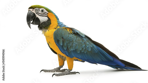 Colorful macaw parrot standing proudly on white background