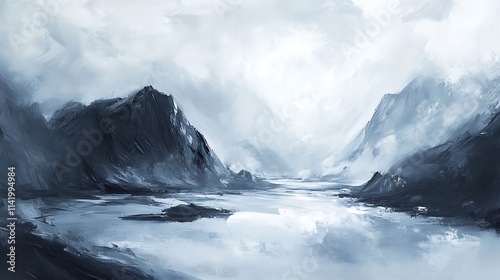 Wallpaper Mural Misty mountains vividly painted in a realistic digital landscape artwork.. AI Generated Torontodigital.ca