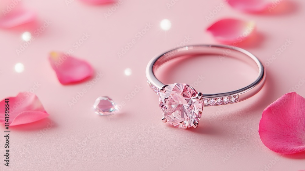 Glowing Diamond Ring Displayed on Soft Pink Gradient Background Glowing Diamond Ring Displayed on Soft Pink Gradient Background