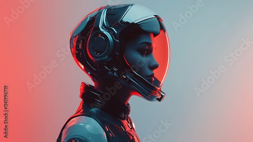 Woman wears futuristic helmet, digital painting, vibrant style.. AI Generated photo