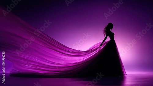   A woman in a long purple dress flows gracefully