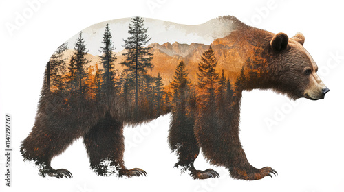 majestic bear silhouette filled with forest landscape, evoking nature beauty