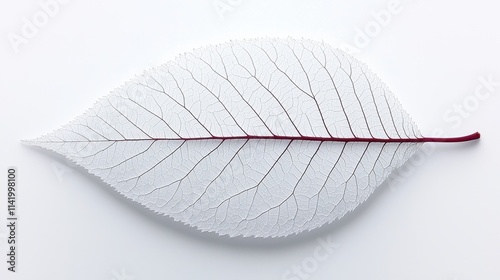Textured White Leaf on Minimalist Background with Red Veins