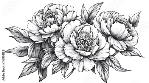 Wallpaper Mural Elegant Monochrome Peony Illustration: A Detailed Botanical Drawing. AI Generated Torontodigital.ca