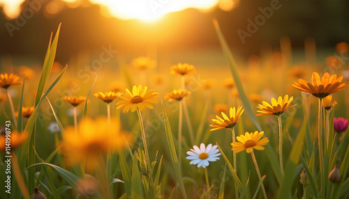 Golden Sunset Meadow Flowers