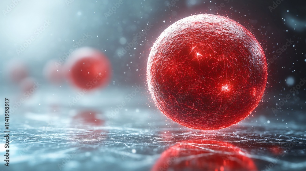 Fototapeta premium Red Energy Sphere on Ice Sci fi Abstract Power