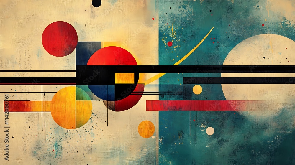 Obraz premium Abstract digital painting bold geometric shapes dynamic.. AI Generated
