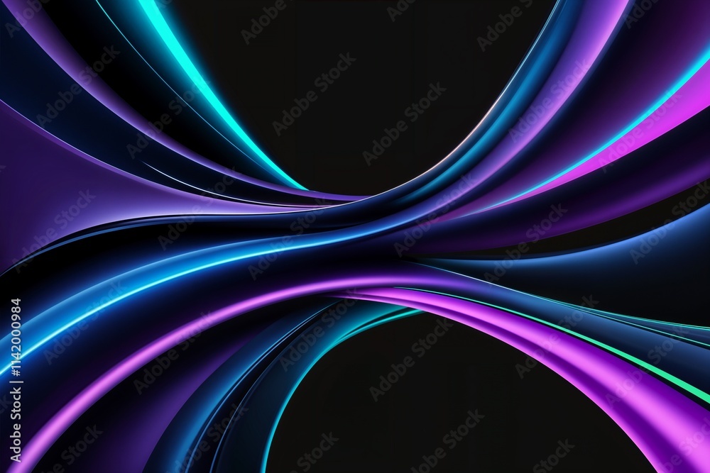 Naklejka premium 3d render abstract futuristic dynamic curvy motion colorful neon texture background, blue and purple colors, concept abstract background