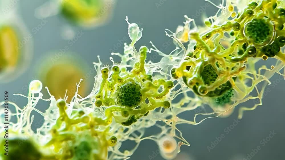 A close up of a green plant with yellow spots. The plant is full of small green and yellow flowers