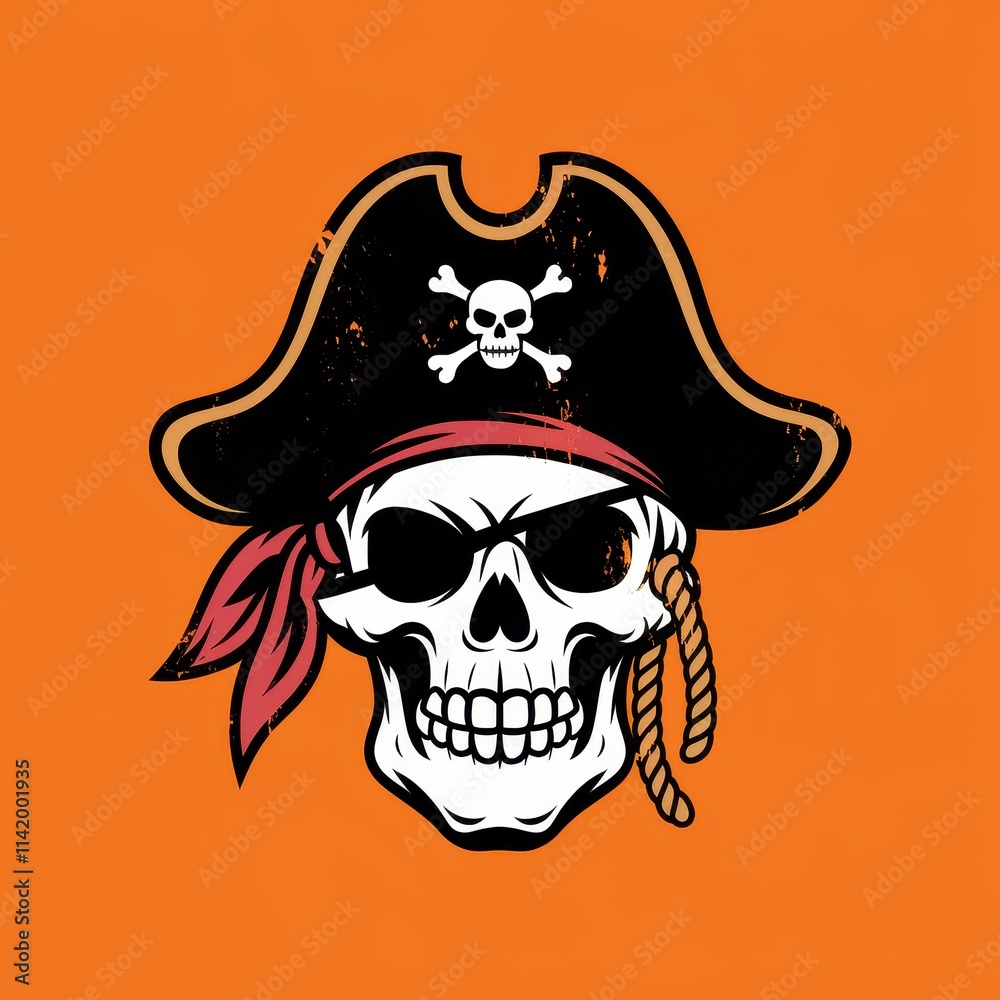 Pirate Skull Wearing A Tricorn Hat And Bandana Pirate Skull Wearing A Tricorn Hat And Bandana