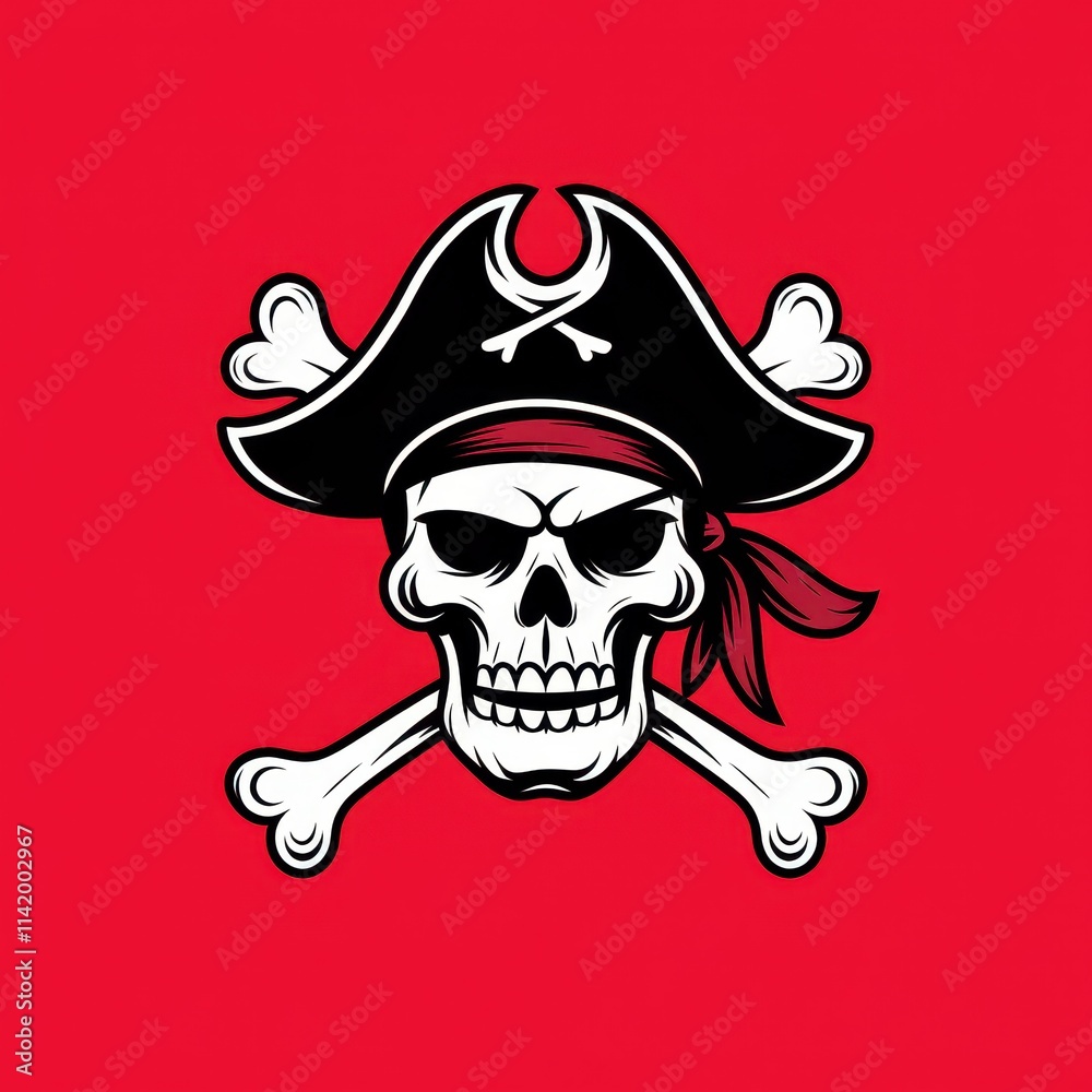 Pirate Skull Wearing Hat Crossed Bones Design Pirate Skull Wearing Hat Crossed Bones Design