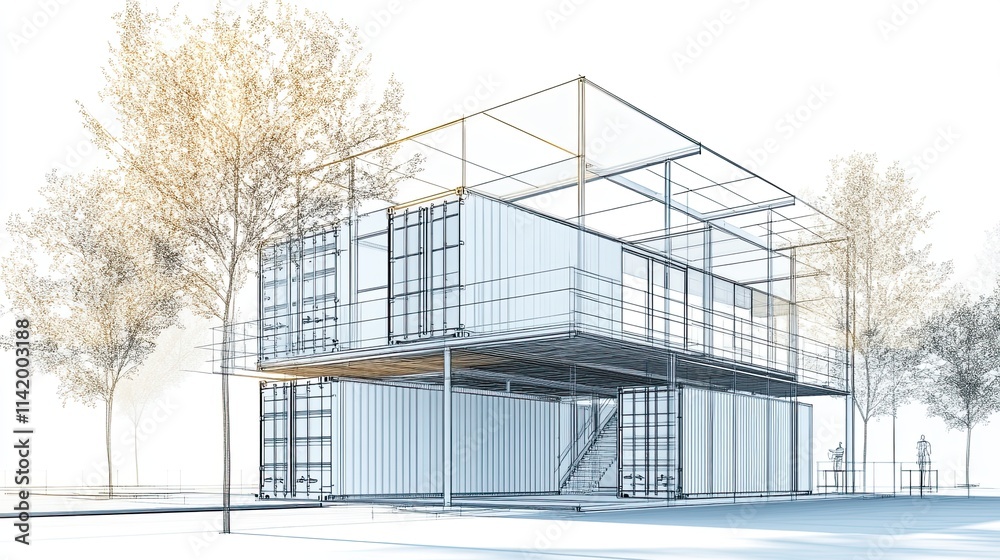 A Contemporary Fusion: The Interplay of Industrial Aesthetics and Sustainable Living in a Container-Based Architectural Marvel A Contemporary Fusion: The Interplay of Industrial Aesthetics and Sustainable Living in a Container-Based Architectural Marvel