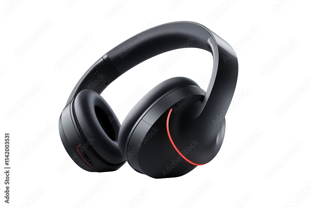 a black headphones with a red light a black headphones with a red light