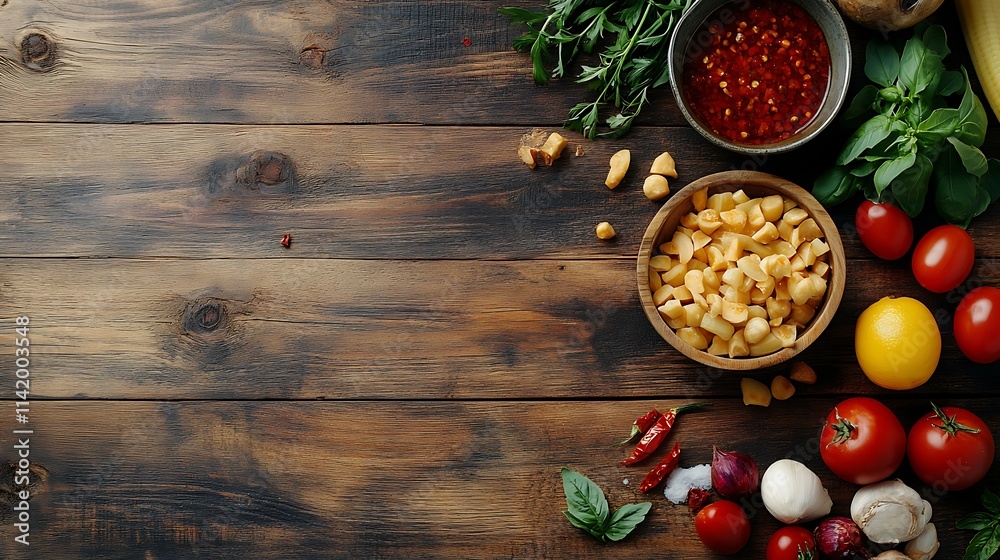 Vibrant Food Ingredients on Rustic Wooden Table. AI Generated Vibrant Food Ingredients on Rustic Wooden Table. AI Generated