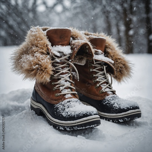 Winter fur-lined boots with soft interiors displayed against a snowy white surface.