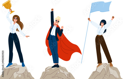 vision leader top woman vector. strength innovation, courage mentor, trailblazer equality vision leader top woman character. people flat cartoon illustration