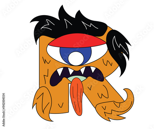 Monster letter R with fluffy hair