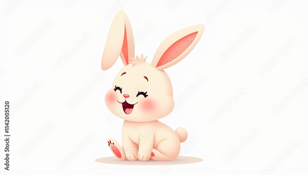 Fototapeta premium Cartoon image of a cheerful baby bunny with big ears and a joyful expression on white background