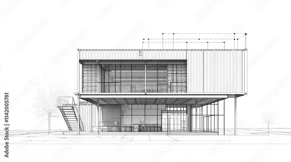 A Contemporary Fusion: The Interplay of Industrial Aesthetics and Sustainable Living in a Container-Based Architectural Marvel A Contemporary Fusion: The Interplay of Industrial Aesthetics and Sustainable Living in a Container-Based Architectural Marvel
