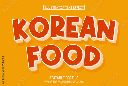 Vector Editable 3D yellow text effect. Korean food promotion discount graphic style on abstract yellow background