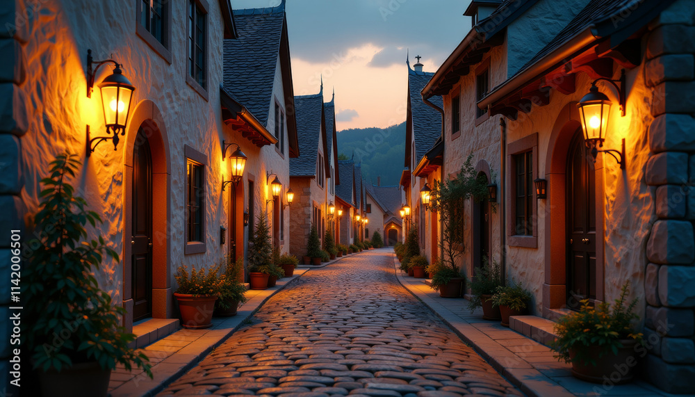 Obraz premium Enchanting Evening Street with Historic Buildings