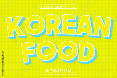 Vector Editable 3D yellow text effect. Korean food promotion discount graphic style on abstract yellow background