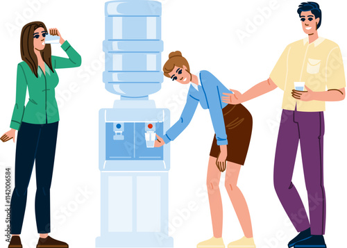 workplace office cooler water vector. beverage filtration, purified hydrationstation, convenience bottleless workplace office cooler water character. people flat cartoon illustration
