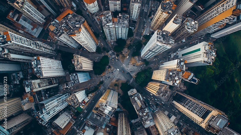 Aerial View of a Dense City Center at Dusk. AI Generated Aerial View of a Dense City Center at Dusk. AI Generated