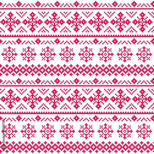 Christmas, winter red and white festive vector seamless pattern with snowflakes
