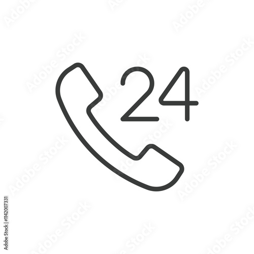 Call 24, icon in line design. Call, 24, service, support, hotline, phone, communication on white background vector. Call 24 editable stroke icon